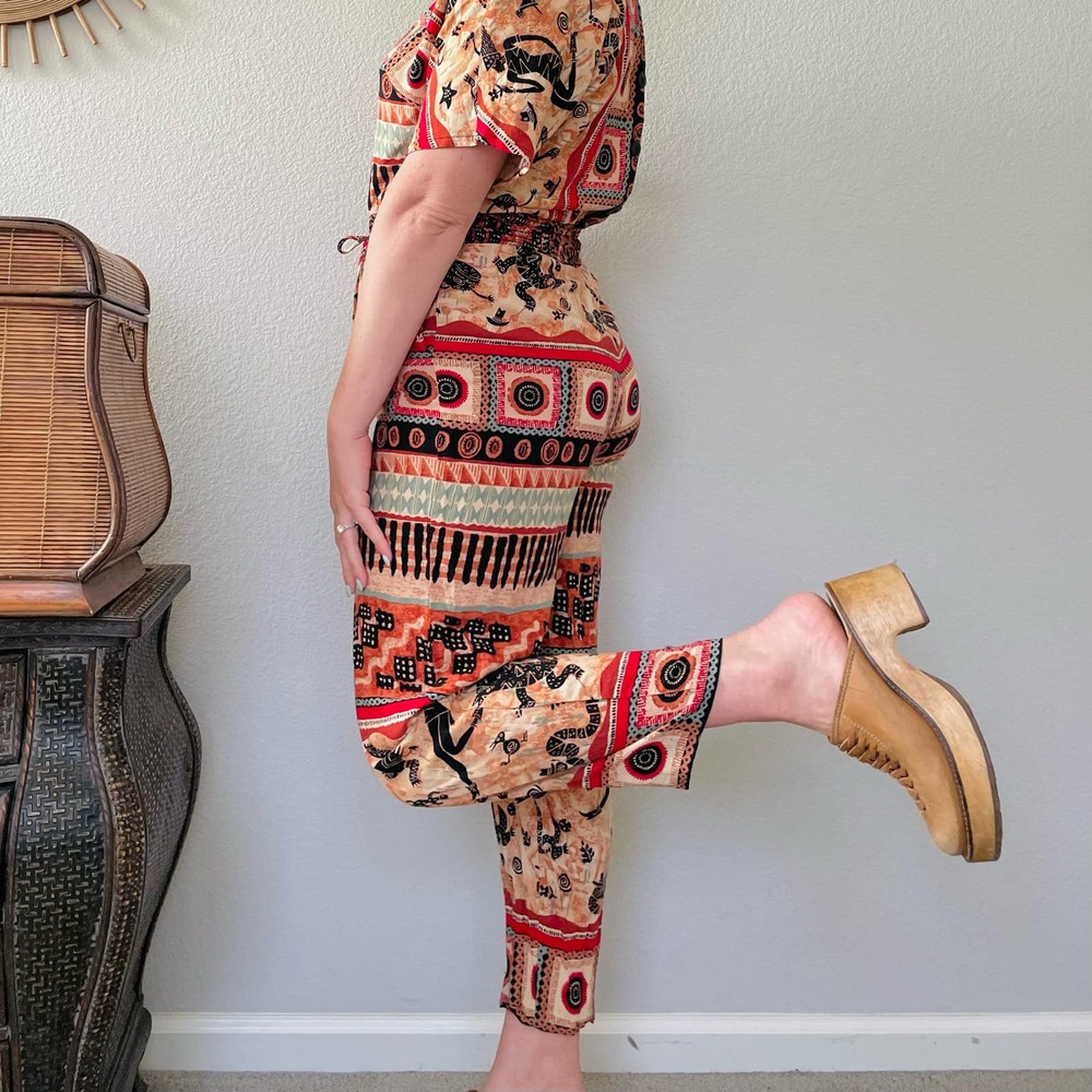 Vintage 90s wacky southwestern desert snakes coyotes funky boho jumpsuit sz M - Picture 13 of 14